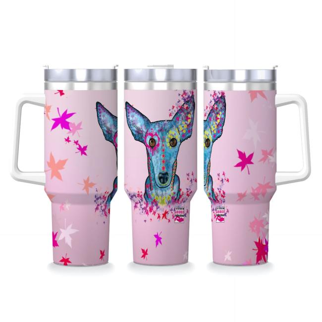 Tumbler mit Hundemotiv Princessa - Edelstahl, Becher, 1L, mit Strohhalm, bunt, Motive in Digitaler Popart, Mix, Mischling, Windhund, Podenco