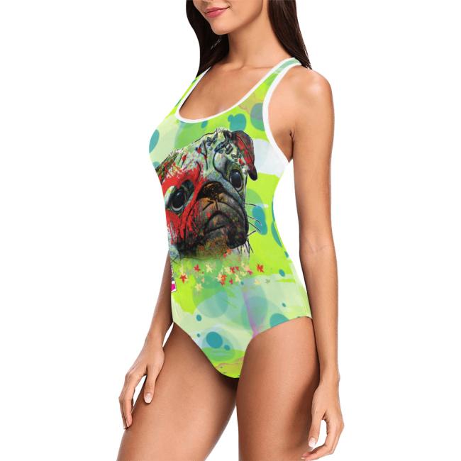 Preview: Badeanzug Hundemotiv Rex2 - 85% Polyester, 15% Spandex, Wasserecht, mit Innenfutter, bunt, Mops, Mug, Mix, Mischling