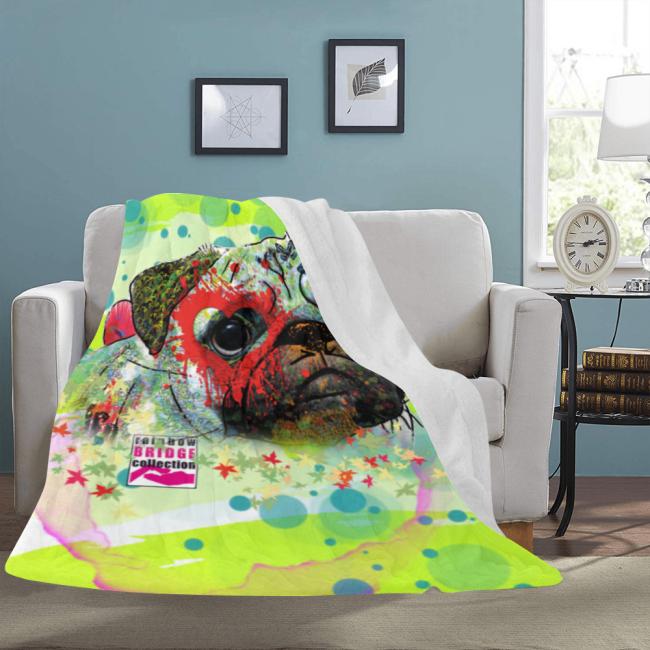 Preview: Decke Rex2 -  Fleecedecke, kuschlig, weich, bunt, Motive in Digitaler Popart, 152cm x 203cm, bunte, Mops, Pug, Mix