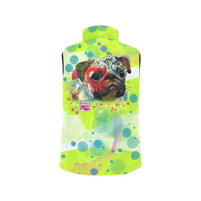 Preview: Weste mit Hundemotiv Rex2 - 100 % Polyester, Wattiertes Futter, Ärmellos, bunt, Hundemotiv, Mischling, Mix, Mops, Pug