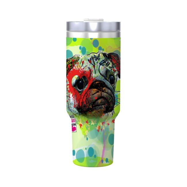 Preview: Tumbler mit Hundemotiv Rex2 - Edelstahl, Becher, 1L, mit Strohhalm, bunt, Motive in Digitaler Popart, Mischling, Mix, Mops