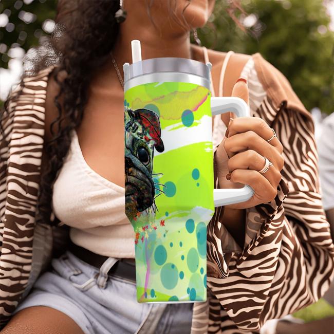 Preview: Tumbler mit Hundemotiv Rex2 - Edelstahl, Becher, 1L, mit Strohhalm, bunt, Motive in Digitaler Popart, Mischling, Mix, Mops