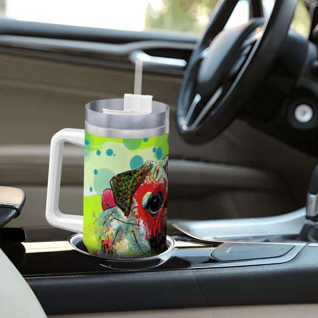 Preview: Tumbler mit Hundemotiv Rex2 - Edelstahl, Becher, 1L, mit Strohhalm, bunt, Motive in Digitaler Popart, Mischling, Mix, Mops