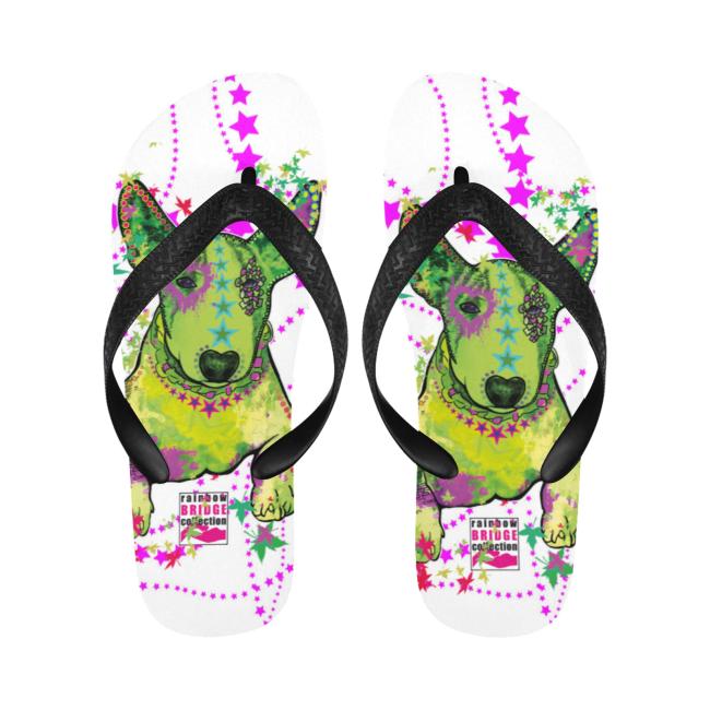 Flip Flops Hundemotiv Roxy - Strandsandalen, Sandalen, bunt, Grösse 38-45, Unisex, Mischling, Mix, Bullterrier, Bulli, SOKA, Listenhund