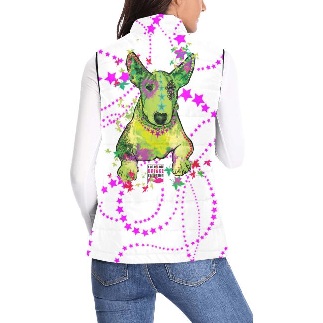 Preview: Weste mit Hundemotiv Roxy - 100 % Polyester, Wattiertes Futter, Ärmellos, bunt, Hundemotiv, Mini, Bullterrier, Bulli, Listenhund, SOKA