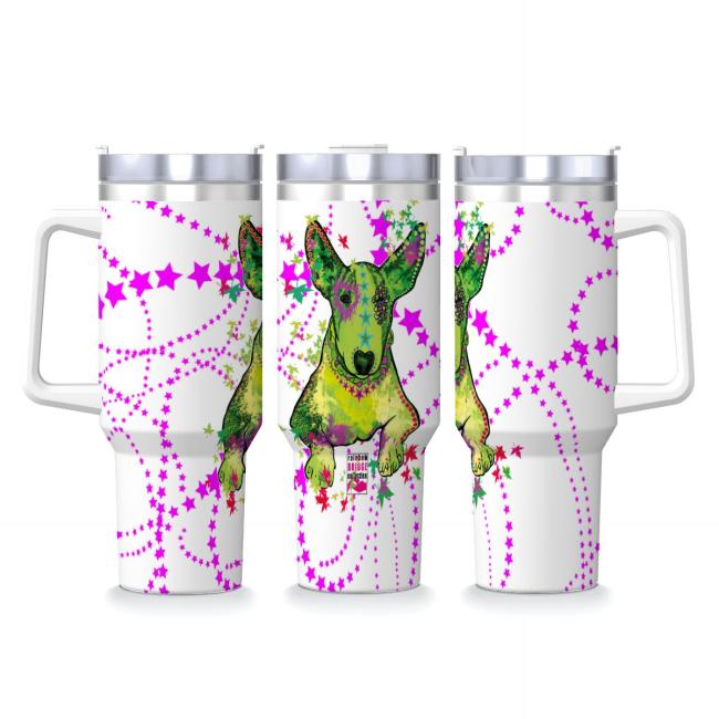 Tumbler mit Hundemotiv Roxy - Edelstahl, Becher, 1L, mit Strohhalm, bunt, Motive in Digitaler Popart, SOKA, Listenhund, Bullterrier, Bulli