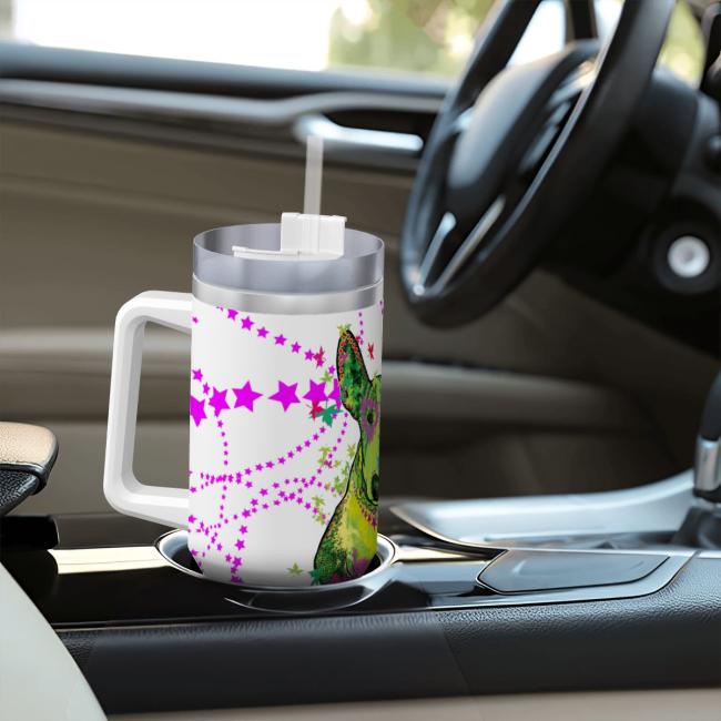 Preview: Tumbler mit Hundemotiv Roxy - Edelstahl, Becher, 1L, mit Strohhalm, bunt, Motive in Digitaler Popart, SOKA, Listenhund, Bullterrier, Bulli
