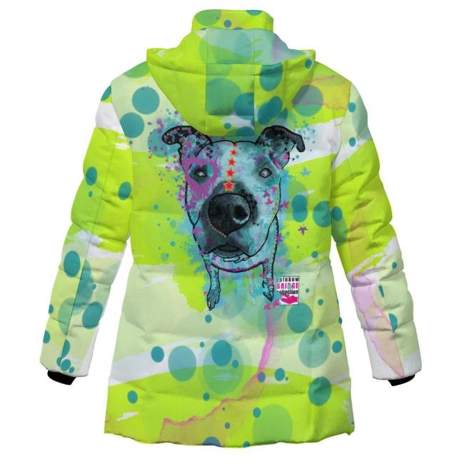Warme Winterjacke mit Hundemotiv Sancho – Popart Hundemotiv, 96% Polyester, 4% Spandex Unisex, bunt, warm, stylisch, modern, Amstaff, Staff, Staffordshire, Pitbull, Pit, Größe S-6XL,