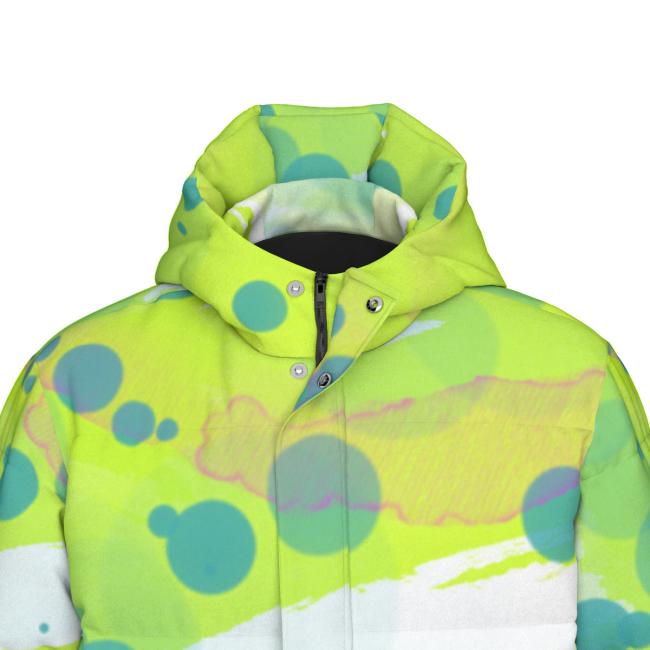 Warme Wintermantel mit Hundemotiv Sancho – Popart Hundemotiv, 90% Daunen, 10% Federn, bunt, stylisch, AmStaff, Staff, Staffordshire, Pitbull, Pit, Soka, Größe XS- 4XL