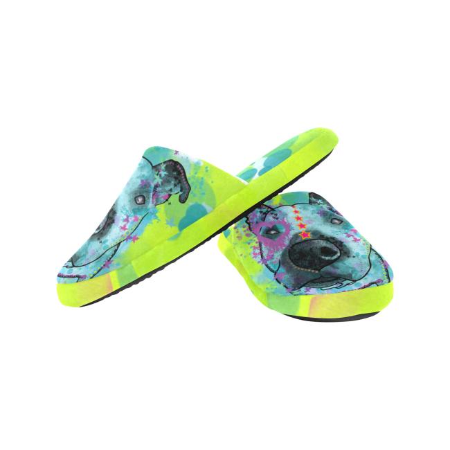 Hauspuschen Hundemotiv Sancho - Hausschuhe, Pantoffeln, Unisex, Grösse 35-43, bunt, Mischling, Mix, Staffordshire, Staff, Amstaff, Pitbull, Pit, SOKA, Listenhund