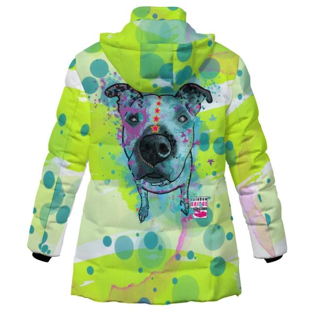 Preview: Warme Winterjacke mit Hundemotiv Sancho – Popart Hundemotiv, 96% Polyester, 4% Spandex Unisex, bunt, warm, stylisch, modern, Amstaff, Staff, Staffordshire, Pitbull, Pit, Größe S-6XL,