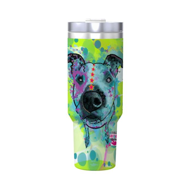 Preview: Tumbler mit Hundemotiv Sancho - Edelstahl, Becher, 1L, mit Strohhalm, bunt, Motive in Digitaler Popart, AmStaff, Staffordshire, SOKA, Listenhund