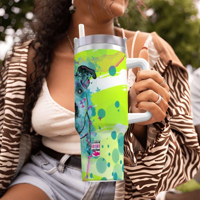 Preview: Tumbler mit Hundemotiv Sancho - Edelstahl, Becher, 1L, mit Strohhalm, bunt, Motive in Digitaler Popart, AmStaff, Staffordshire, SOKA, Listenhund