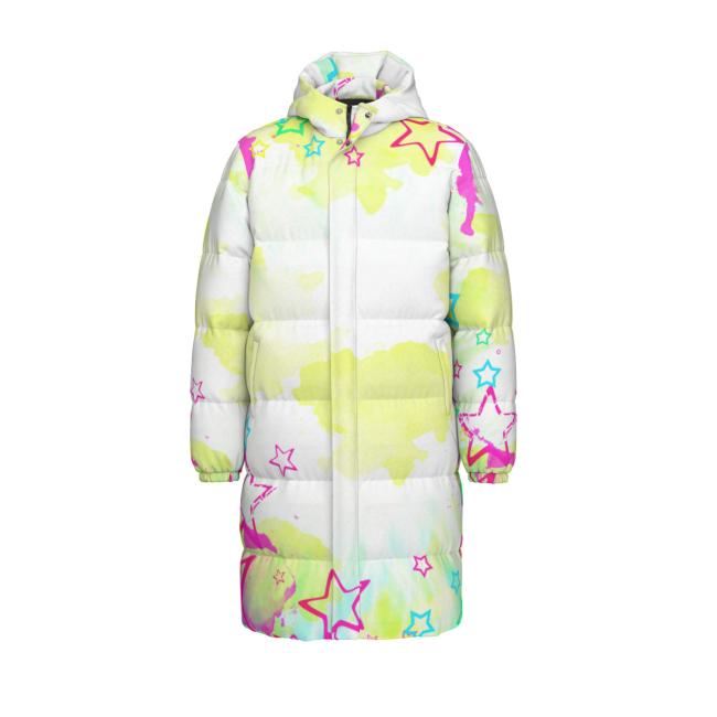 Preview: Warme Wintermantel mit Hundemotiv Sienna – Popart Hundemotiv, 90% Daunen, 10% Federn, bunt, stylisch, Windhund, Langhaar, Größe XS- 4XL