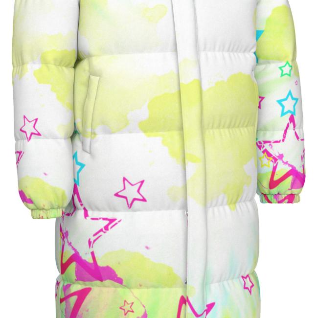 Warme Wintermantel mit Hundemotiv Sienna – Popart Hundemotiv, 90% Daunen, 10% Federn, bunt, stylisch, Windhund, Langhaar, Größe XS- 4XL