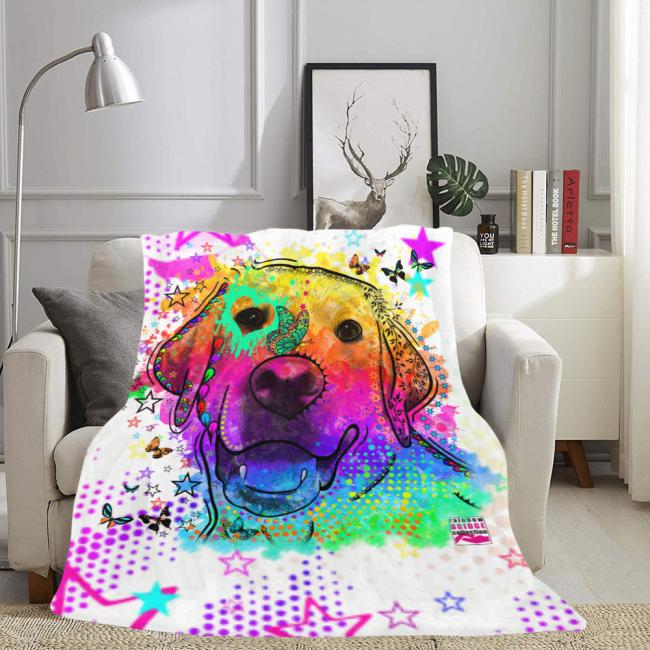 Preview: Decke Sunny -  Fleecedecke, kuschlig, weich, bunt, Motive in Digitaler Popart, 152cm x 203cm, bunt, Golden Retriever, Goldy