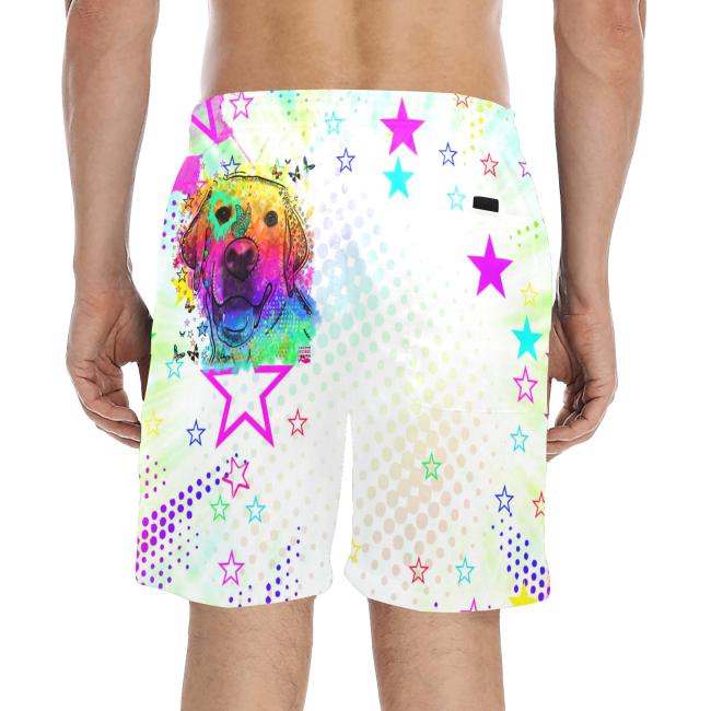 Preview: Badehose mit Hundemotiv Sunny - Badehose, Shorts, Strand, bunt, Swimwear, Bademode, Mix, Mischling, Golden Retriever, Goldy