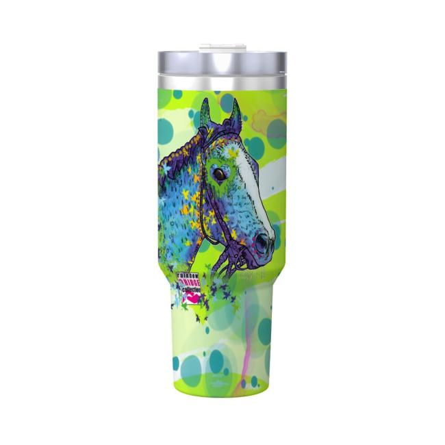 Preview: Tumbler mit Pferdemotiv Tasci - Edelstahl, Becher, 1L, mit Strohhalm, bunt, Motive in Digitaler Popart, Pferd, Rennpferd