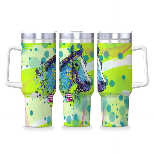 Tumbler mit Pferdemotiv Tasci - Edelstahl, Becher, 1L, mit Strohhalm, bunt, Motive in Digitaler Popart, Pferd, Rennpferd
