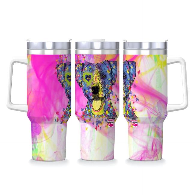 Tumbler mit Hundemotiv Tayra - Edelstahl, Becher, 1L, mit Strohhalm, bunt, Motive in Digitaler Popart, AmStaff, Staffordshire, SOKA, Listenhund
