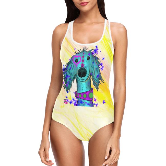 Preview: Badeanzug Hundemotiv Tootsie  - 85% Polyester, 15% Spandex, Wasserecht, mit Innenfutter, bunt, Windhunde