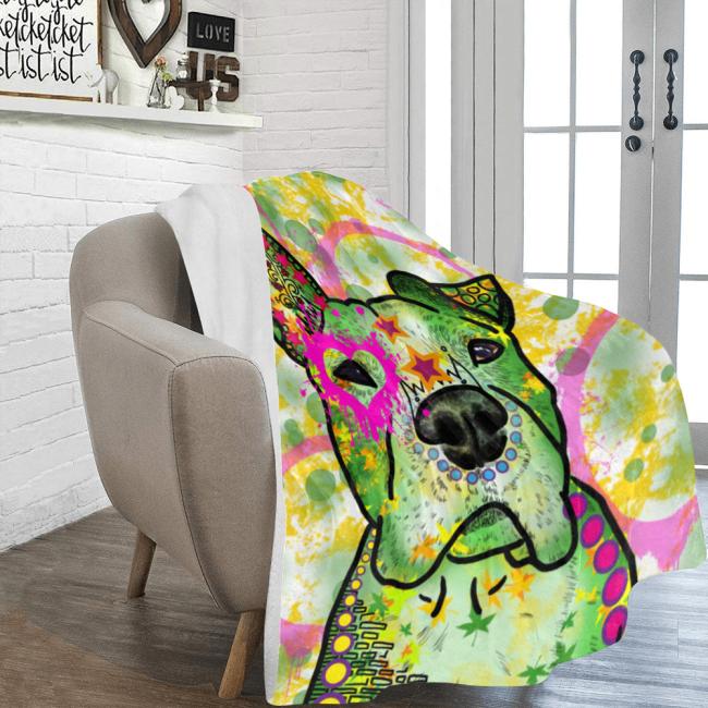 Preview: Decke Tyson -  Fleecedecke, kuschlig, weich, bunt, Motive in Digitaler Popart, 152cm x 203cm, bunt, Staff, Amstaff, Staffordshire, Soka, Listenhund, Bollerkopf, Mix