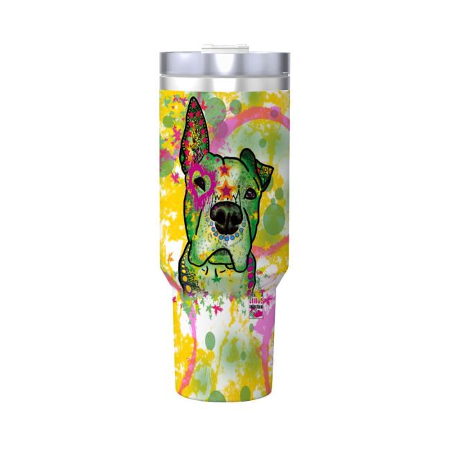 Preview: Tumbler mit Hundemotiv Tyson - Edelstahl, Becher, 1L, mit Strohhalm, bunt, Motive in Digitaler Popart, Mischling, AmStaff, Staffordshire, SOKA, Listenhund, XXL Bully