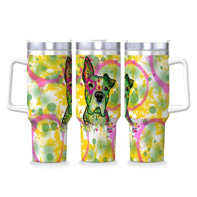 Tumbler mit Hundemotiv Tyson - Edelstahl, Becher, 1L, mit Strohhalm, bunt, Motive in Digitaler Popart, Mischling, AmStaff, Staffordshire, SOKA, Listenhund, XXL Bully