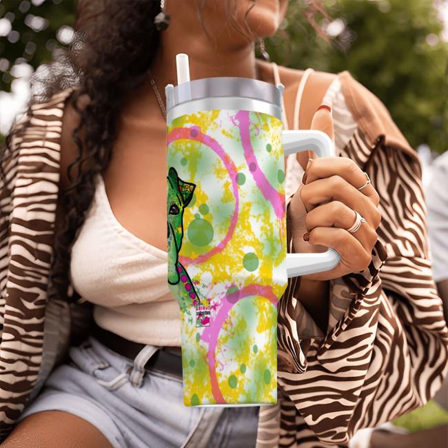 Preview: Tumbler mit Hundemotiv Tyson - Edelstahl, Becher, 1L, mit Strohhalm, bunt, Motive in Digitaler Popart, Mischling, AmStaff, Staffordshire, SOKA, Listenhund, XXL Bully