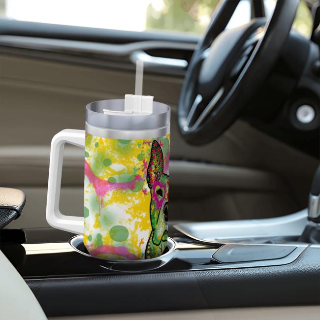 Preview: Tumbler mit Hundemotiv Tyson - Edelstahl, Becher, 1L, mit Strohhalm, bunt, Motive in Digitaler Popart, Mischling, AmStaff, Staffordshire, SOKA, Listenhund, XXL Bully