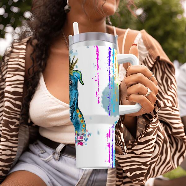 Tumbler mit Hundemotiv Alec - Edelstahl, Becher, 1L, mit Strohhalm, bunt, Motive in Digitaler Popart, Mischling, Mix, Deutscher Schäferhund