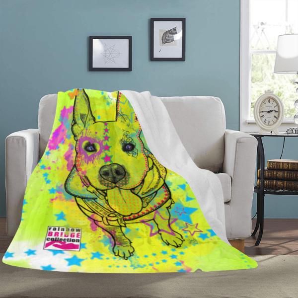Decke Amy 3 -  Fleecedecke, kuschlig, weich, bunt, Motive in Digitaler Popart, 152cm x 203cm, bunt, Staff, Amstaff, Staffordshire, Soka, Listenhund, Bollerkopf, Mix
