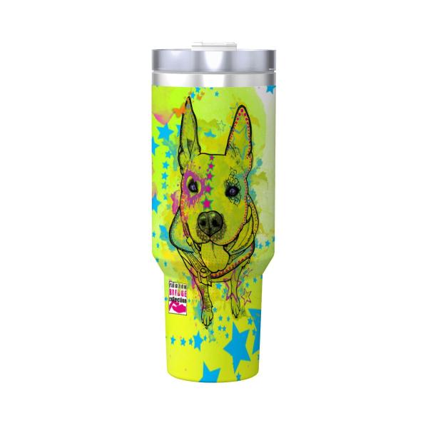 Tumbler mit Hundemotiv Amy3 - Edelstahl, Becher, 1L, mit Strohhalm, bunt, Motive in Digitaler Popart, AmStaff, Staffordshire, SOKA, Listenhund