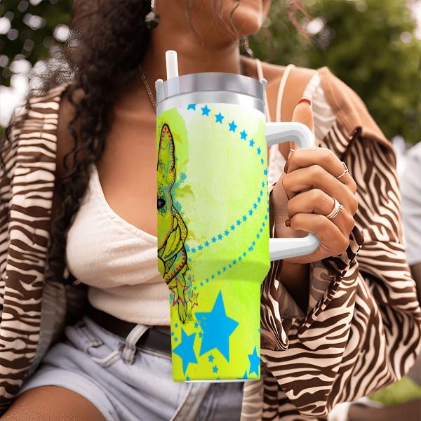 Tumbler mit Hundemotiv Amy3 - Edelstahl, Becher, 1L, mit Strohhalm, bunt, Motive in Digitaler Popart, AmStaff, Staffordshire, SOKA, Listenhund