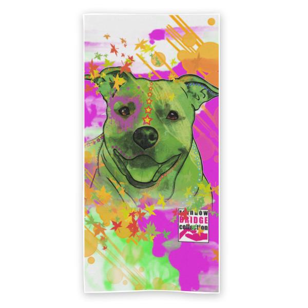 Strandtuch, Badetuch, Saunatuch mit buntem Hundemotiv in digitaler Popart mit Hunde Motiv Angel