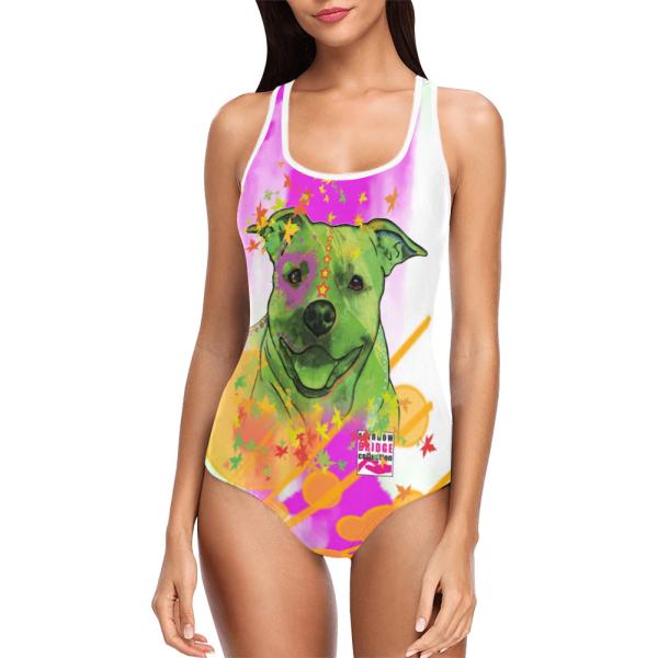 Badeanzug Hundemotiv Angel -  85% Polyester, 15% Spandex, Wasserecht, mit Innenfutter, bunt, AmStaff, Staff, Staffordshire, SOKA, Listenhund,Größe XS-5XL, Bademode