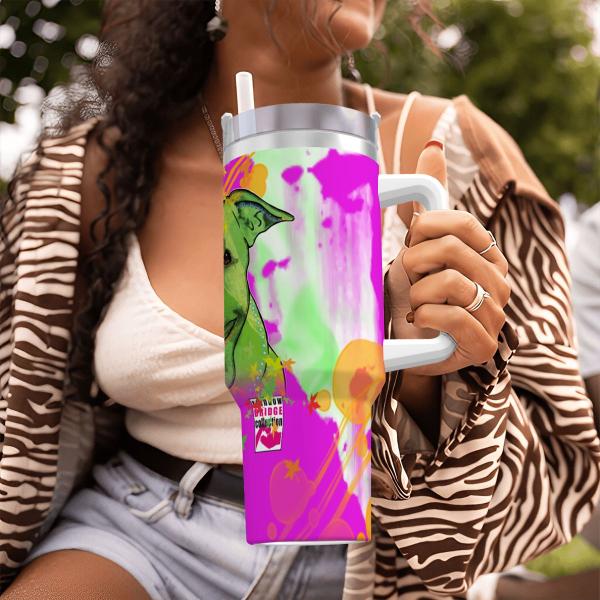 Tumbler mit Hundemotiv Angel - Edelstahl, Becher, 1L, mit Strohhalm, bunt, Motive in Digitaler Popart, AmStaff, Staffordshire, SOKA, Listenhund