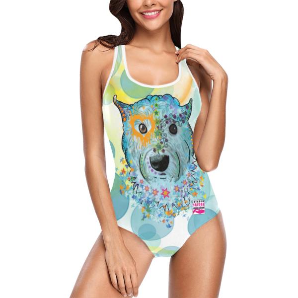 Badeanzug Hundemotiv Anton - 85% Polyester, 15% Spandex, Wasserecht, mit Innenfutter, bunt, West Highland Terrier, Mischling, Mix, Größe XS-5XL, Bademode