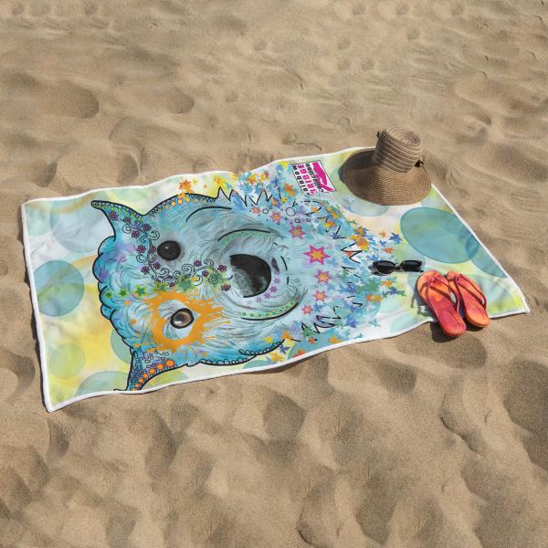 Badehandtuch Anton – Popart-Hundemotiv, 75x165 cm, 100 % Polyester, weich & schnelltrocknend