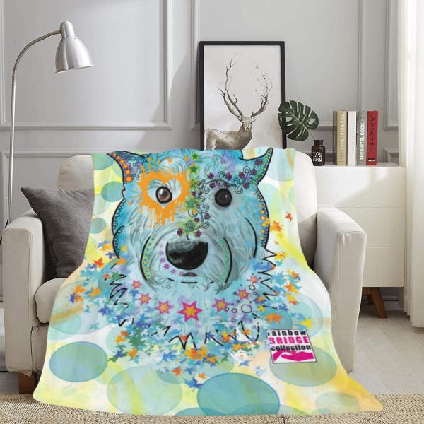 Decke Anton -  Fleecedecke, kuschlig, weich, bunt, Motive in Digitaler Popart, 152cm x 203cm, bunt, West Highland White Terrier, Westi