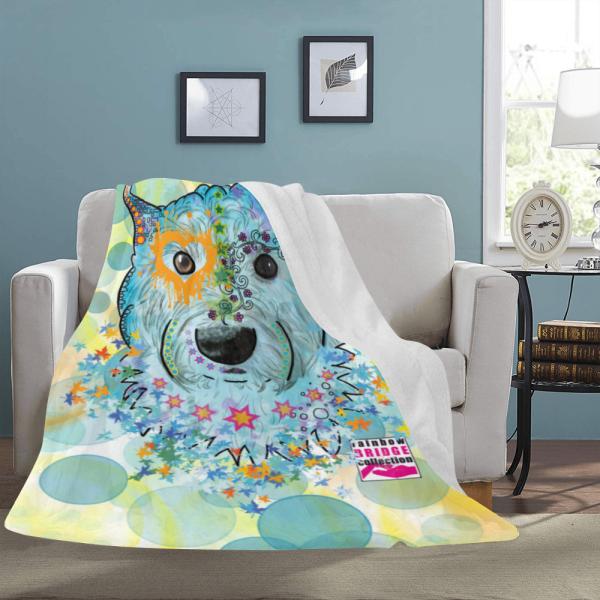 Decke Anton -  Fleecedecke, kuschlig, weich, bunt, Motive in Digitaler Popart, 152cm x 203cm, bunt, West Highland White Terrier, Westi