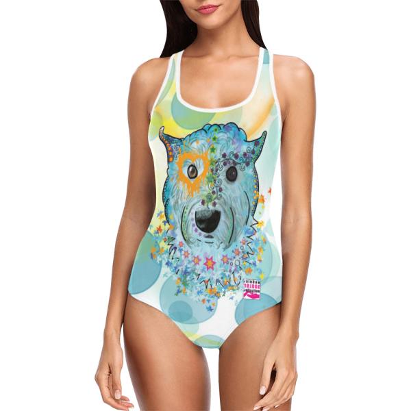 Badeanzug Hundemotiv Anton - 85% Polyester, 15% Spandex, Wasserecht, mit Innenfutter, bunt, West Highland Terrier, Mischling, Mix, Größe XS-5XL, Bademode