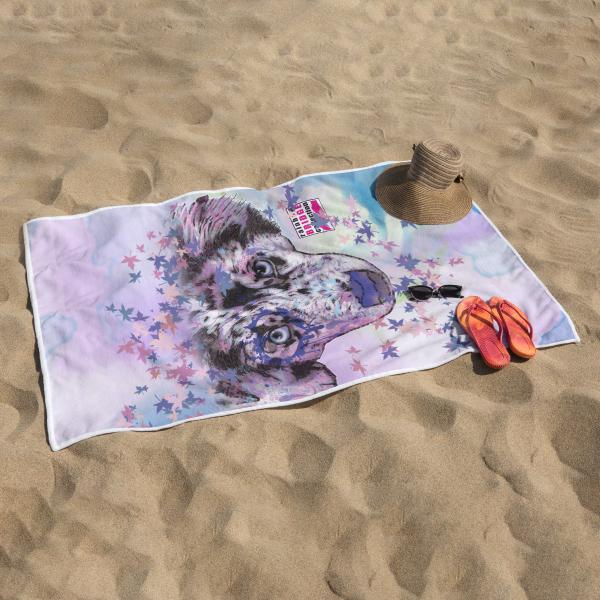 Badehandtuch Aussie – Popart-Hundemotiv, 75x165 cm, 100 % Polyester, weich & schnelltrocknend