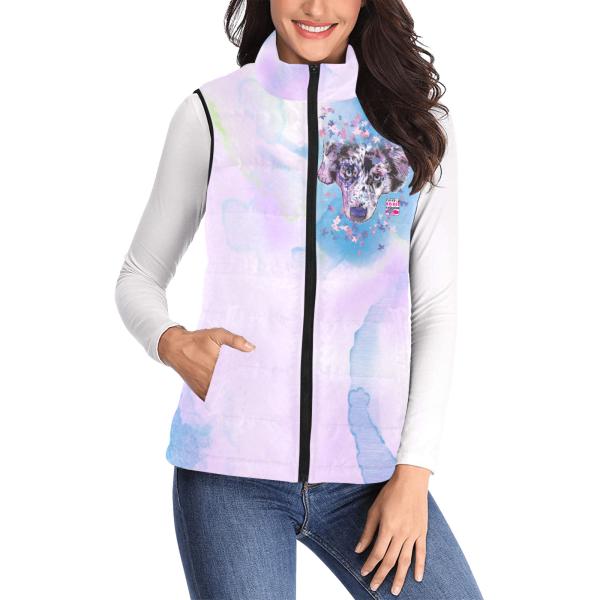 Weste mit Hundemotiv Aussie - 100 % Polyester, Wattiertes Futter, Ärmellos, bunt, Hundemotiv, Mischling, Mix, Australian Shepherd