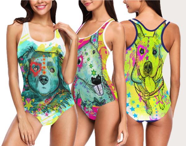 Badeanzug mit Lieblingsmotiv von RBC - 85% Polyester, 15% Spandex, Wasserecht, mit Innenfutter, bunt