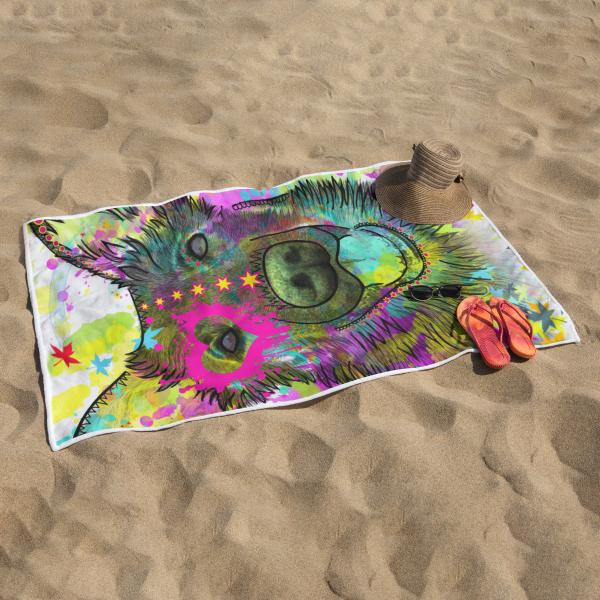 Badehandtuch Bootsmann – Popart-Hundemotiv, 75x165 cm, 100 % Polyester, weich & schnelltrocknend