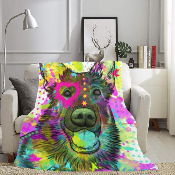 Decke Bootsmann -  Fleecedecke, kuschlig, weich, bunt, Motive in Digitaler Popart, 152cm x 203cm, bunt, Deutscher Schäferhund, German Shepherd, Schäfi, Mix