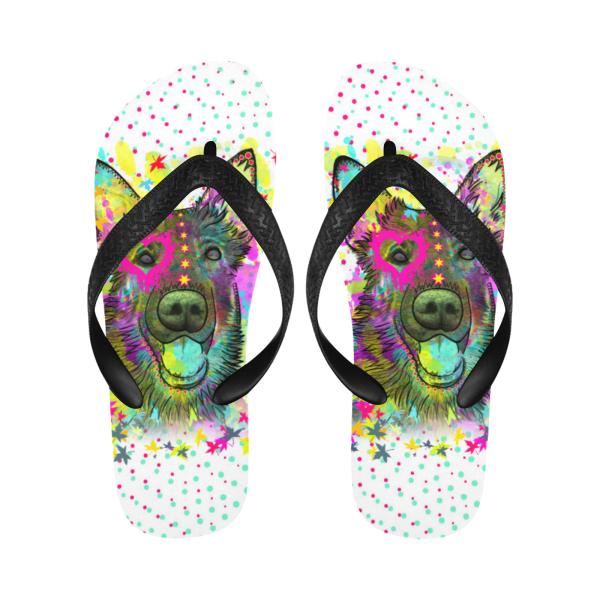 Flip Flops Hundemotiv Bootsmann - Strandsandalen, Sandalen, bunt, Grösse 38-45, Unisex, Mischling, Mix, Deutscher Schäferhund