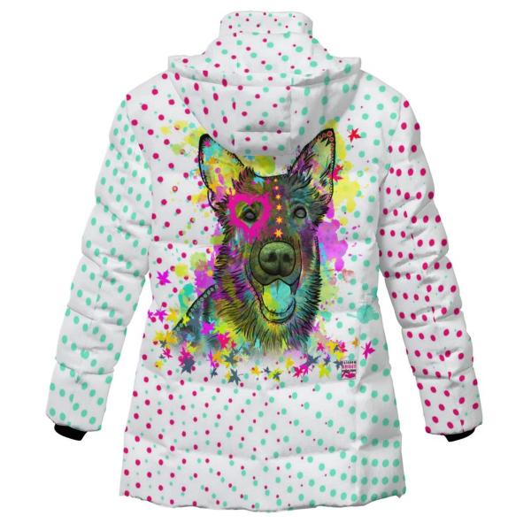 Warme Winterjacke mit Hundemotiv Bootsmann – Popart Hundemotiv, 96% Polyester, 4% Spandex Unisex, bunt, Größe S-6XL, Schäferhund Mix, Mischling
