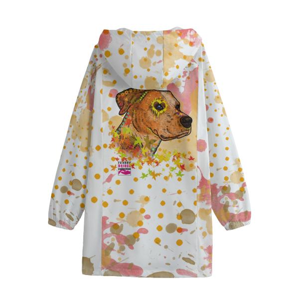 Regenjacke mit Hundemitiv von hinten